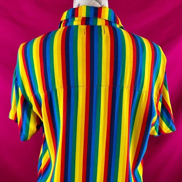 A.LAB Rainbow Striped Button Up Short Sleeve Shirt XS Gay Pride Colorful Kidcore - Picture 11 of 17